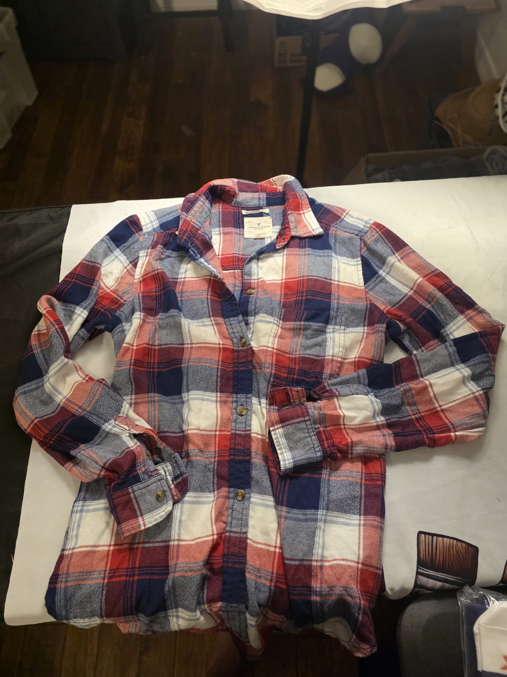 American Eagle Outfitters Red, Blue & White Plaid Button-Down Shirt
